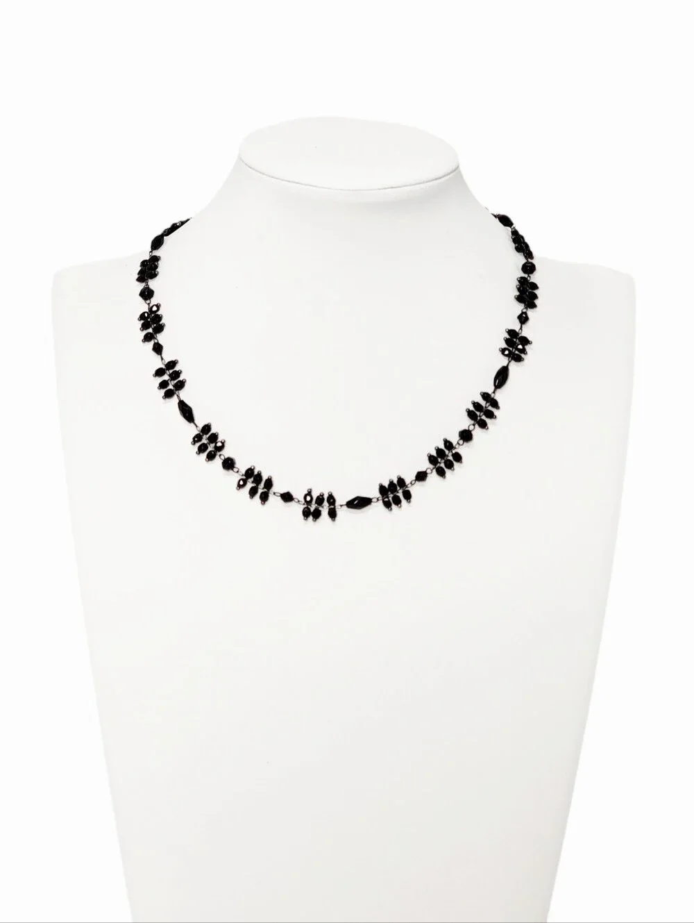 Delicate Faceted Black Beaded Gunmetal Chain Necklace